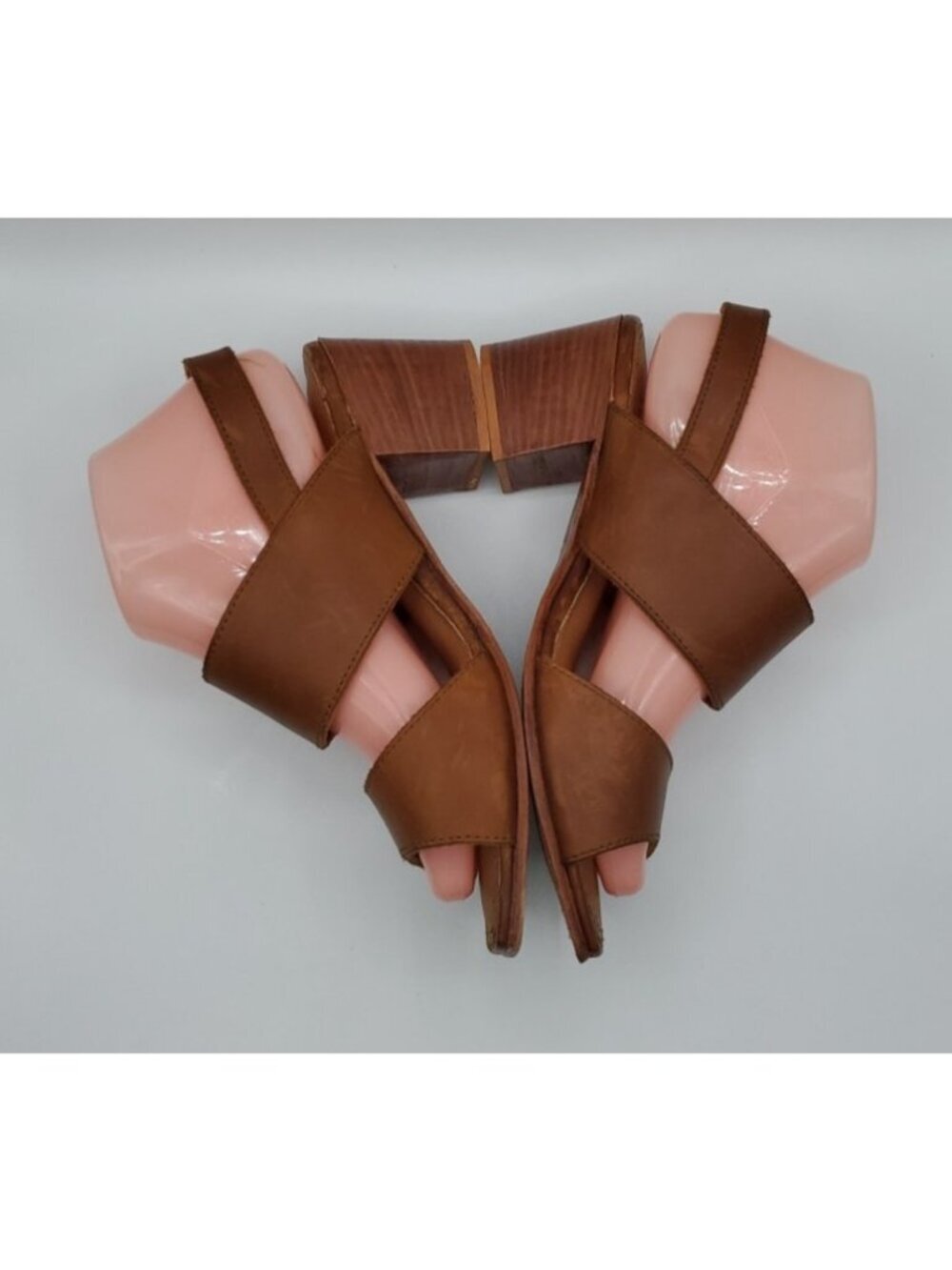 Adelante The Serena Sandal Sz 8C Tan Square Toe Heel Handmade Leather Shoes - Picture 7 of 14
